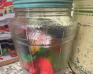 Vintage FruitShaped Tablecloth Weights in Glass Jar second image