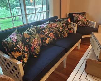 ChippendaleStyle Lattice Back Settee and Armchair