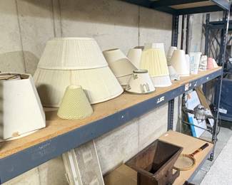 Assorted Vintage Lamp Shades and Rustic Grain Mill