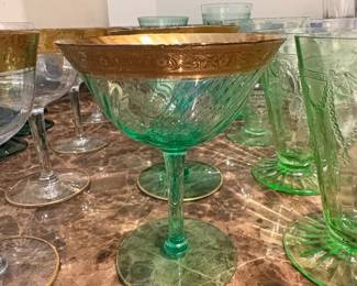 Vintage Green Uranium Glass Collection Juicers, Refrigerator Boxes, and Stemware third image