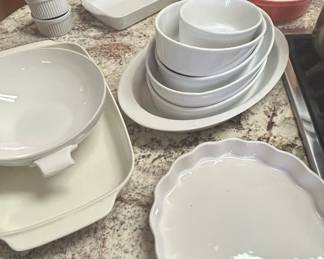 Assorted White Ceramic Bakeware and Serving Pieces