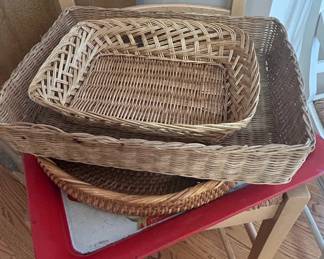 Collection of Decorative Wicker and Metal Trays