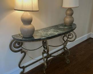 Heavy Marble Rod Iron Entry or Side Table 