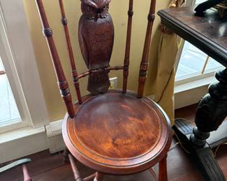 19th Century Chair with Carved Owl