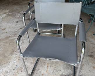Set of 4 Grey Leather Modern Chrome Chairs