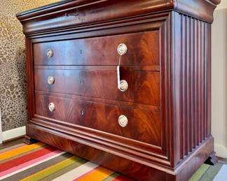 Vintage Polo Ralph Lauren black marble top chest “Avenue” flame mahogany veneers- 52.5x23.5x39- $3K
