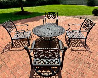 Ready for fall! Fire pit table and 4 chairs; Two arm, two swivel- With a fresh coat of paint and cushions this set will be absolutly outstanding! $550