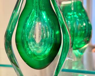 Signed Mona Morales-Schildt Kosta Boda emerald green Ventana vase- 4.25" tall- $120