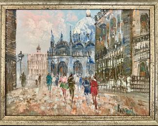 "St. Mark's Square" original oil by Caroline Burnett- 23x19 in frame- $400