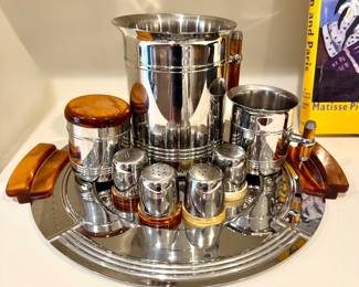 RARE- vintage art deco bar set by Jean Couzon- tray is 14” in diameter- $750