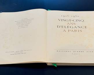 Close up- inside pages- showing First Edition: Vingt-Cinq Ans D'Elegance A Paris by Marcel Rochas- First Edition- coffee table book- $450