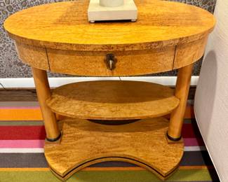 Henredon burl veneers oval art deco side table- 2 available- 28x20x27- $1500 each