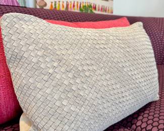 Restoration Hardware suede basket weave lumbar decorative pillow in grey- 21x13- $100