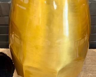 $350- Gold faceted drum accent table with geometric lower body- 20"Hx11"D- $350