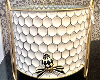 SOLD-MacKenzie-Childs Honeycomb tin planter- 8"D- 7"H