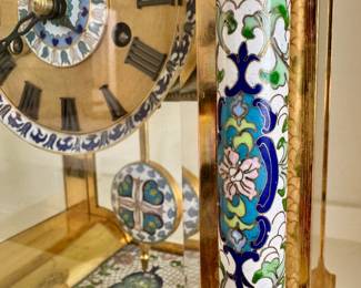 Vintage Cloisonné 4- pillar brass and crystal mantle clock- in working condition!- 10x7x20- $700