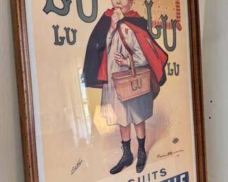 Framed lithograph advertising print “Biscuits Lefevre-Utile”18x27- $100