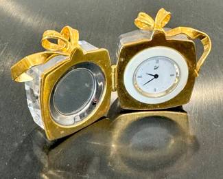 Open view:  Itty Bitty! Swarovski Crystal “Memories Secrets” gift clock- 1”square when closed- $40