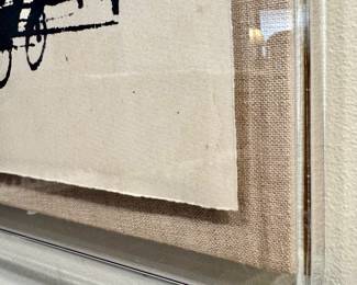 Close up: "Tribute to Music" by Mitchell Gold and Bob Williams- aesthetic collage of untitled, over-lapping 19th century musical scores- 54x42- $800