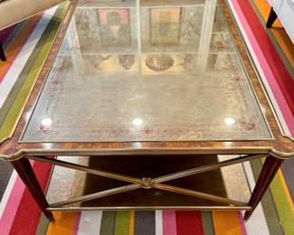 Eglomise by Theodore Alexander glass-top coffee table- purchased from Edwin Pepper- 48x34x18- $3K