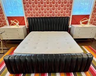 Full view: Vintage Ralph Lauren King "Bond Street" collection black leather bed frame- RARE- purchased for $9600- yours for $5K