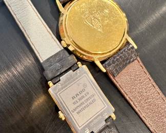 Close up of backs:  (Vintage Rado Florence woman’s watch- $300), (Vintage Gucci gold-tone watch- $200)