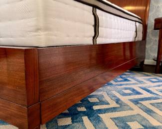 (Barbara Barry Ascot King wood bed frame- originally $11,500- yours for $2100), (King-sized Avocado Green mattress- $850)