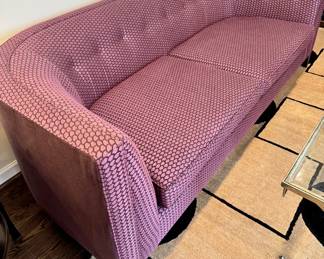 Custom upholstered Mitchell Gold & BW sofa in purple Scalamandre fabric- 89.5x35x31- $800