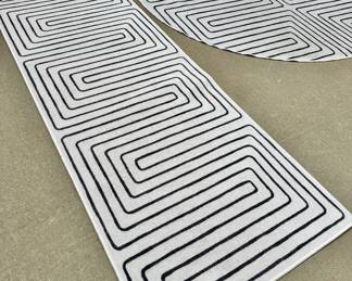 #8 runner and #9 circle- Jonathan Adler for Ruggable rugs “Labyrinth Black and Ivory” (#8 runner- 2.5’x10’- $200)- (#9 circle- 6’ diameter- $250) 