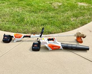 Stihl battery operated tools. Battery and charging dock included. (leaf blower- $150), (weed eater- $150)