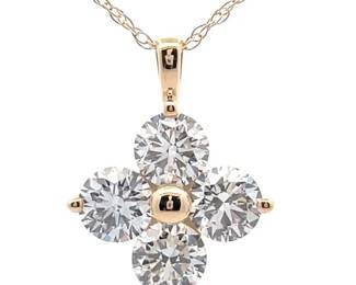 1 Carat Diamond Four-Petal Flower Pendant Necklace in 14k Yellow Gold