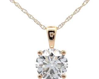 1 Carat Diamond Round Solitaire Pendant Necklace in 14k Yellow Gold
