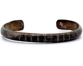 Rustic Textured Open Bangle Cuff Bracelet