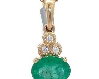 0.69 Carat Natural Emerald & Natural Diamond Bezel Drop Pendant in 14k Yellow Gold