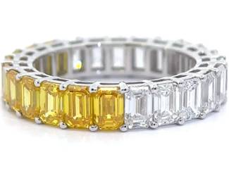 3-in-1 Ring!! 4.86 Carat Fancy Yellow & White Diamond Baguette Half & Half Eternity Ring in 14k Gold