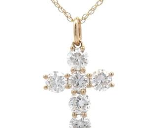 1 Carat Diamond Cross Pendant Necklace in 14k Yellow Gold