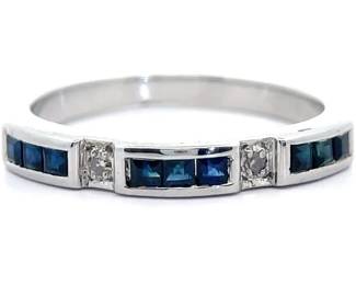 Blue Spinel & Natural Diamond Princess Channel Station Ring