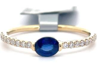 0.60 Carat Natural Sapphire & Diamond East-West Stacking Ring in 14k Yellow Gold