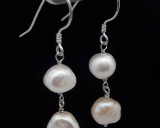 Double Freshwater Pearl Dangle Shepherd's Hook Earrings