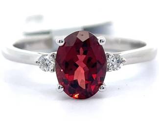Natural Garnet & Diamond Three-Stone January Birthstone Ring in 14k White Gold