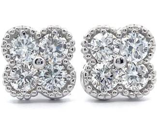 1 Carat Diamond Four Petal Flower Cluster Stud Earrings