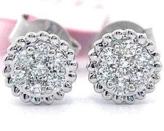 0.25 Carat Diamond Round Halo Cluster Stud Earrings in 14k White Gold