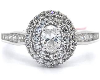 1 Carat Diamond Oval Double Pavé Halo Fancy Gallery Ring in 14k White Gold