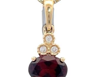 Natural Garnet & Natural Diamond Bezel Drop Pendant in 14k Yellow Gold