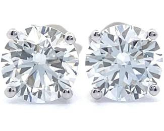 2 Carat Diamond Round Four-Prong Martini Solitaire Stud Earrings in 14k White Gold