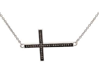 0.10 Carat Natural Fancy Brown Diamond Sideways Cross Necklace