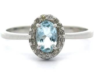 Oval Natural Aquamarine & Natural Diamond Halo Ring