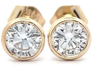 0.50 Carat Diamond Round Solitaire Bezel Stud Earrings in 14k Yellow Gold