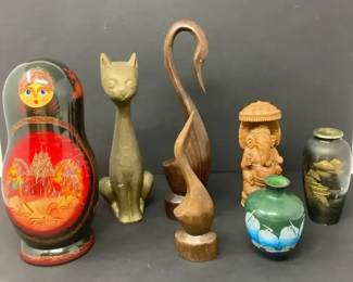Lot of 7 Decorative Collectibles Incl. Figurines, Sculptures and Vases in Assorted Materials