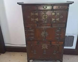 Vintage Korean Multi Tier Cabinet With Brass Details